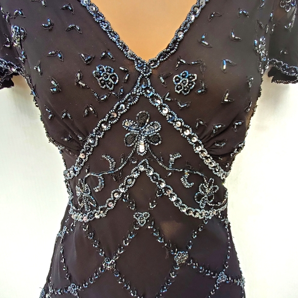 ♥️SOLD♥️Adrianna Papell Evening Wear Silk Bead Blk Blouse - Picture 4 of 13